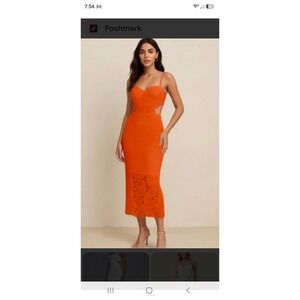 Amable by Mable Orange Lace Cut Out Bustier Midi Dress MD4586 Womens Medium